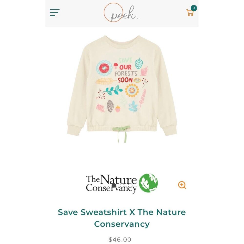 PEEK Kids x The Nature Conservancy Save Forests Embroidered Sweatshirt Girls 6/7 - Picture 7 of 7